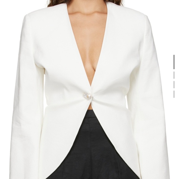 NWT GIA STUDIOS White Linen Blazer with Pearl Button - Picture 2 of 7